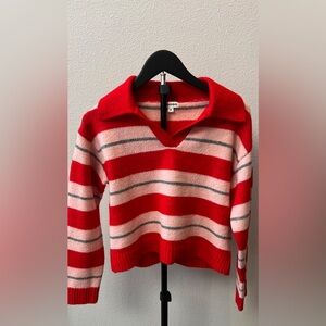 Vigoss Red and Pink Striped V-Neck Sweater